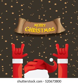 Santa Claus hand rock n roll gesture icon vector illustration. Christmas Rock n roll concert poster design template or greeting card. Rockstar concept