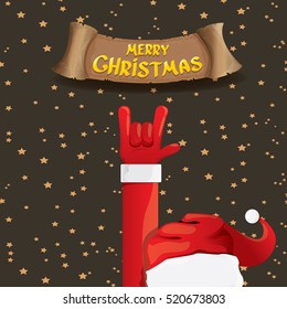 Santa Claus hand rock n roll gesture icon vector illustration. Christmas Rock n roll concert poster design template or greeting card. Rockstar concept