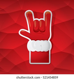 Santa Claus hand rock n roll icon vector illustration. Christmas Rock concert poster design elements