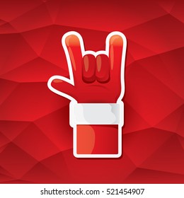 Santa Claus hand rock n roll icon vector illustration. Christmas Rock concert poster design elements