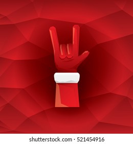 Santa Claus hand rock n roll icon vector illustration. Christmas Rock concert poster design elements