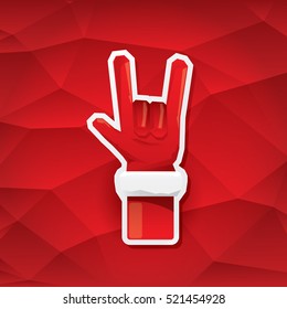 Santa Claus hand rock n roll icon vector illustration. Christmas Rock concert poster design elements