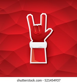Santa Claus hand rock n roll icon vector illustration. Christmas Rock concert poster design elements