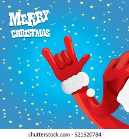 Santa Claus hand rock n roll gesture icon vector illustration. Christmas Rock n roll concert poster design template or greeting card. Rockstar concept