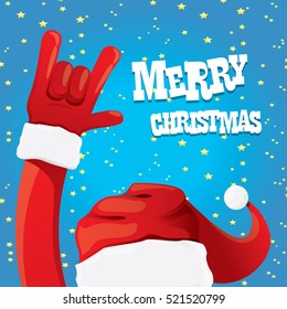 Santa Claus hand rock n roll gesture icon vector illustration. Christmas Rock n roll concert poster design template or greeting card. Rockstar concept