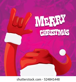 Santa Claus hand rock n roll gesture icon vector illustration. Christmas Rock n roll concert poster design template or greeting card. Rockstar concept