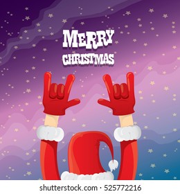 Santa Claus hand rock n roll gesture icon vector illustration. Christmas Rock n roll concert poster design template or greeting card. Rockstar concept