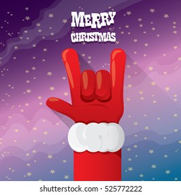 Santa Claus hand rock n roll gesture icon vector illustration. Christmas Rock n roll concert poster design template or greeting card. Rockstar concept