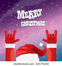 Santa Claus hand rock n roll gesture icon vector illustration. Christmas Rock n roll concert poster design template or greeting card. Rockstar concept