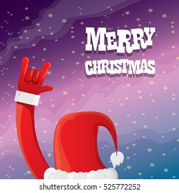 Santa Claus hand rock n roll gesture icon vector illustration. Christmas Rock n roll concert poster design template or greeting card. Rockstar concept