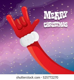Santa Claus hand rock n roll gesture icon vector illustration. Christmas Rock n roll concert poster design template or greeting card. Rockstar concept