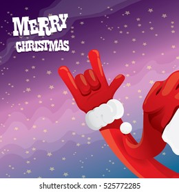 Santa Claus hand rock n roll gesture icon vector illustration. Christmas Rock n roll concert poster design template or greeting card. Rockstar concept