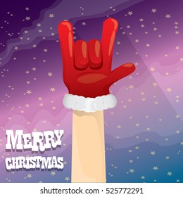 Santa Claus hand rock n roll gesture icon vector illustration. Christmas Rock n roll concert poster design template or greeting card. Rockstar concept