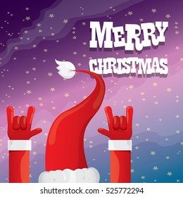 Santa Claus hand rock n roll gesture icon vector illustration. Christmas Rock n roll concert poster design template or greeting card. Rockstar concept