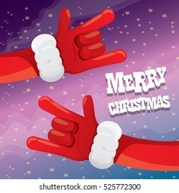 Santa Claus hand rock n roll gesture icon vector illustration. Christmas Rock n roll concert poster design template or greeting card. Rockstar concept