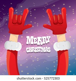 Santa Claus hand rock n roll gesture icon vector illustration. Christmas Rock n roll concert poster design template or greeting card. Rockstar concept