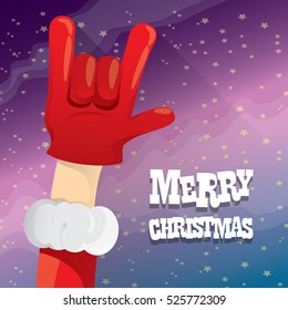 Santa Claus hand rock n roll gesture icon vector illustration. Christmas Rock n roll concert poster design template or greeting card. Rockstar concept