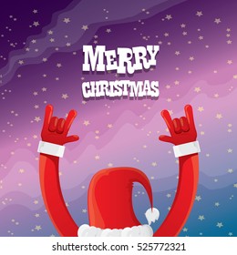 Santa Claus hand rock n roll gesture icon vector illustration. Christmas Rock n roll concert poster design template or greeting card. Rockstar concept