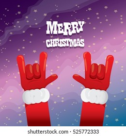 Santa Claus hand rock n roll gesture icon vector illustration. Christmas Rock n roll concert poster design template or greeting card. Rockstar concept