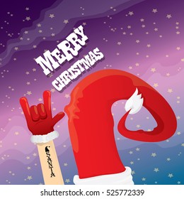 Santa Claus hand rock n roll gesture icon vector illustration. Christmas Rock n roll concert poster design template or greeting card. Rockstar concept