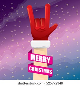 Santa Claus hand rock n roll gesture icon vector illustration. Christmas Rock n roll concert poster design template or greeting card. Rockstar concept