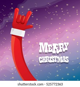 Santa Claus hand rock n roll gesture icon vector illustration. Christmas Rock n roll concert poster design template or greeting card. Rockstar concept