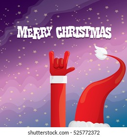 Santa Claus hand rock n roll gesture icon vector illustration. Christmas Rock n roll concert poster design template or greeting card. Rockstar concept
