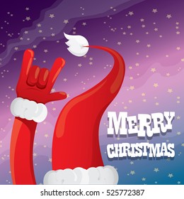 Santa Claus hand rock n roll gesture icon vector illustration. Christmas Rock n roll concert poster design template or greeting card. Rockstar concept