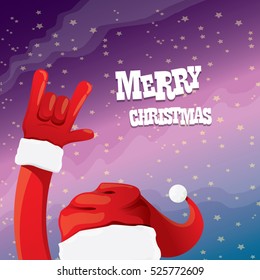 Santa Claus hand rock n roll gesture icon vector illustration. Christmas Rock n roll concert poster design template or greeting card. Rockstar concept
