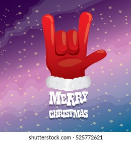 Santa Claus hand rock n roll gesture icon vector illustration. Christmas Rock n roll concert poster design template or greeting card. Rockstar concept