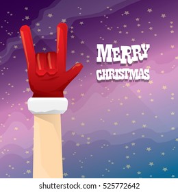 Santa Claus hand rock n roll gesture icon vector illustration. Christmas Rock n roll concert poster design template or greeting card. Rockstar concept