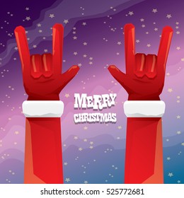 Santa Claus hand rock n roll gesture icon vector illustration. Christmas Rock n roll concert poster design template or greeting card. Rockstar concept