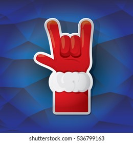 Santa Claus hand rock n roll icon vector illustration. Christmas Rock concert poster design elements
