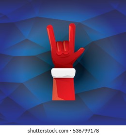 Santa Claus hand rock n roll icon vector illustration. Christmas Rock concert poster design elements