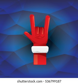 Santa Claus hand rock n roll icon vector illustration. Christmas Rock concert poster design elements