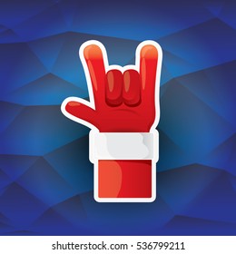 Santa Claus hand rock n roll icon vector illustration. Christmas Rock concert poster design elements