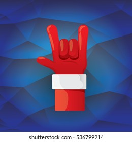 Santa Claus hand rock n roll icon vector illustration. Christmas Rock concert poster design elements