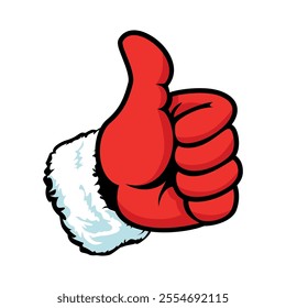 Santa Claus hand showing like sign. Christmas poster template design, concept poster or greeting card. Vector on transparent background