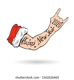 Santa Claus hand tattooed. New Year 2020. Hand drawn vector illustration