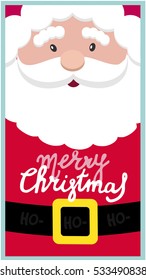 Santa Claus and handmade lettering Merry Christmas on the beard. Vector illustration. Happy new year and Merry Christmas