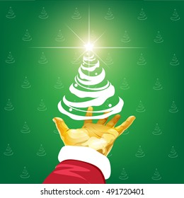 Santa Claus hands gifts On a green background