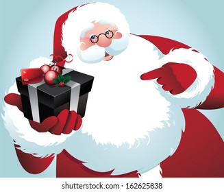 Santa Claus hands you a gift. EPS 10 vector, grouped for easy editing. No open shapes or paths.