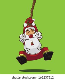 Santa Claus hanging on a rope