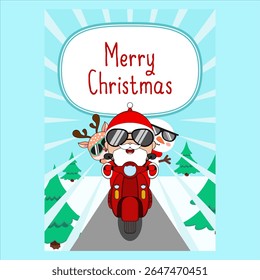 Santa claus happily riding a motorcycle. Vector illustration design EPS 10.