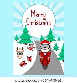 Santa claus happily riding a motorcycle. Vector illustration design EPS 10.