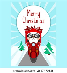 Santa claus happily riding a motorcycle. Vector illustration design EPS 10.