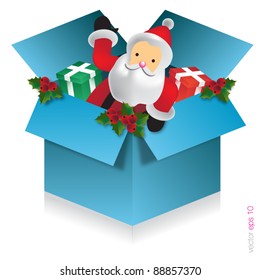 Santa Claus happy in the blue box isolated vector on a white background