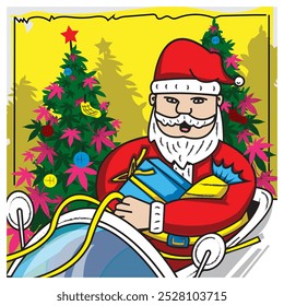 Santa Claus is happy to celebrate Christmas by giving gifts. Happy natal day.