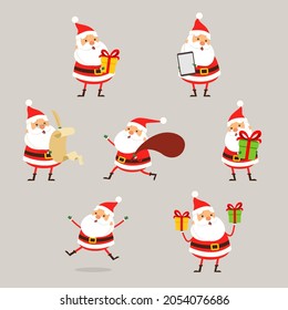 Conjunto feliz y lindo de Santa Claus - ilustración vectorial estilo caricatura aislada