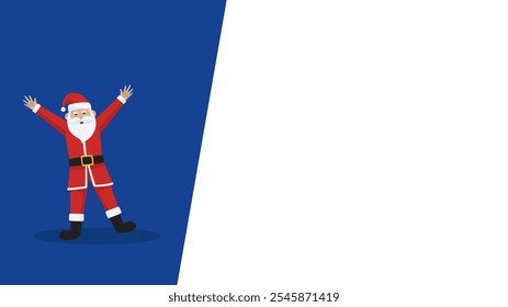 Papá Noel con una expresión feliz sobre fondo azul y espacio de copia en blanco para texto. Navidades de fondo de Plantilla con el personaje de Santa Claus